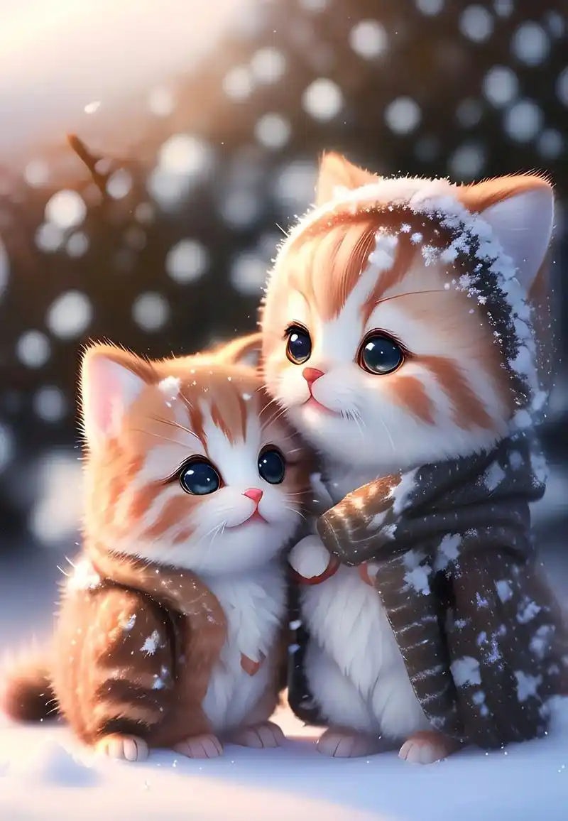 治愈系猫咪 #图文伙伴计划两只正在亲亲的小奶猫,在雪地里  - 抖音