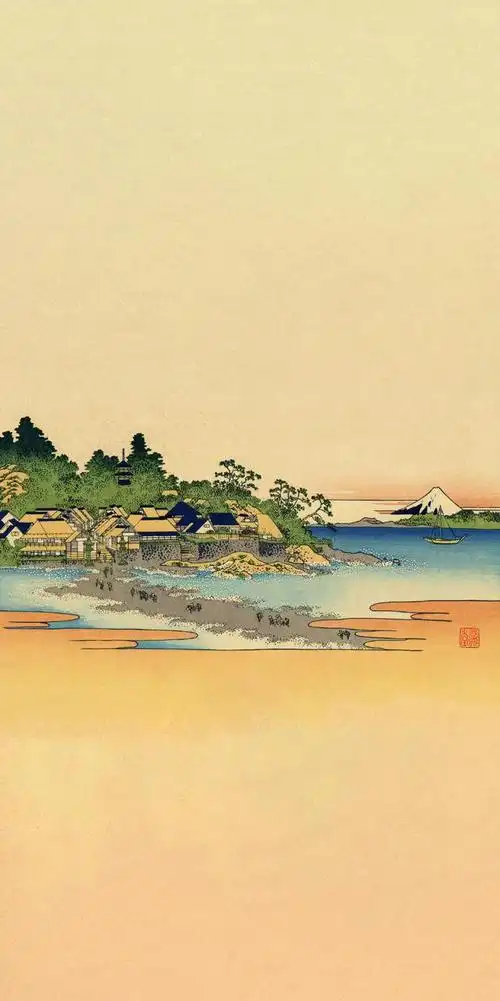 浮世绘风格日式插画手机壁纸