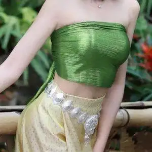 鞠婧祎明星同款西双版纳傣泰民z族舞蹈服装墨绿色裹胸直播网红裙