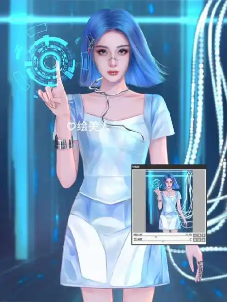 迪丽热巴蓝发机械姬#  太绝了,蓝发机械姬,我的女友绘美人睿麻手绘的