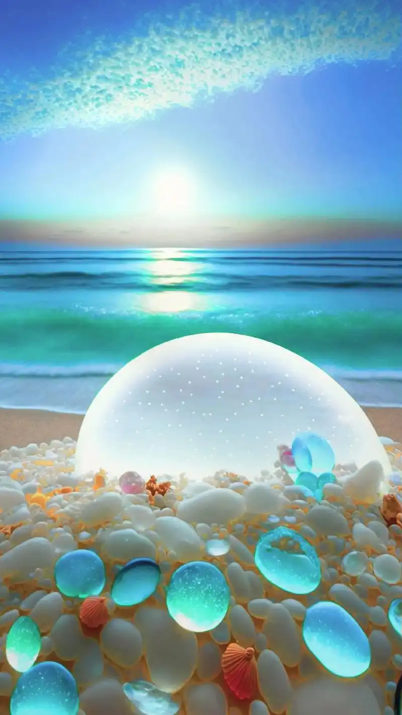 沙滩像玻璃一样,晶莹剔透的透明彩色石头#抖音图文来了 #壁纸 - 抖音
