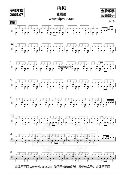 0093张震岳再见鼓谱动态15元