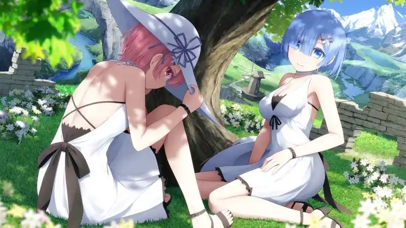 从零开始的异世界生活雷姆拉姆草地花树4k高清动漫壁纸1920x1080