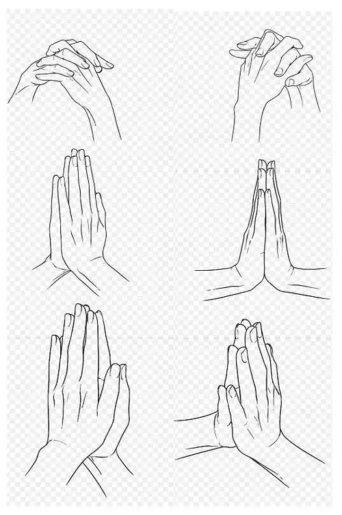 双手合十简约线条合掌组合元素免扣元素