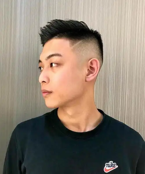 当然是把头发往前翘起来的造型,满满的男友力亚洲男生的头发,发质一般