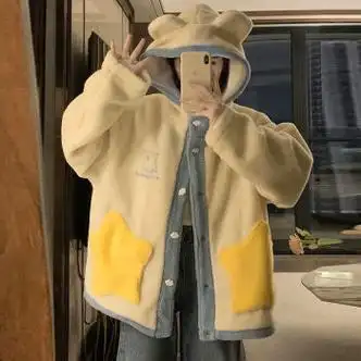 nqsq冬天女生衣服少女羊羔毛外套绒棉衣秋冬初中高中学生休闲可爱甜美