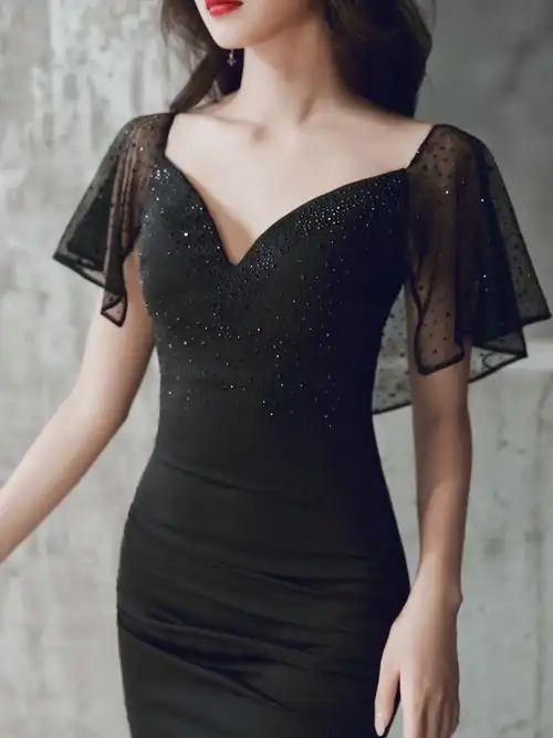 鱼尾晚礼服裙女2020新款宴会黑色女王高端气场长款连衣裙气质名媛