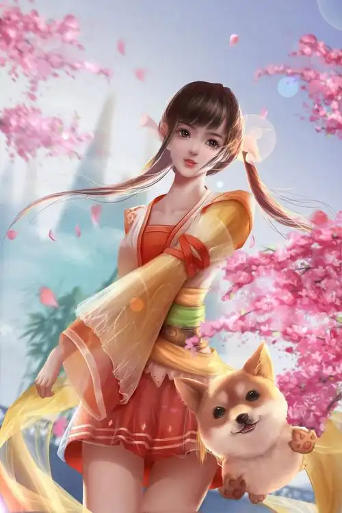 中国风古装3d古风美女小清新 萝莉风 狗狗,高清图片,手机壁纸