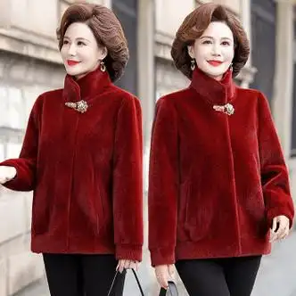 寻蔻年华新款女装冬装外套秋冬女时尚仿水貂毛一体绒短款大衣外套红色