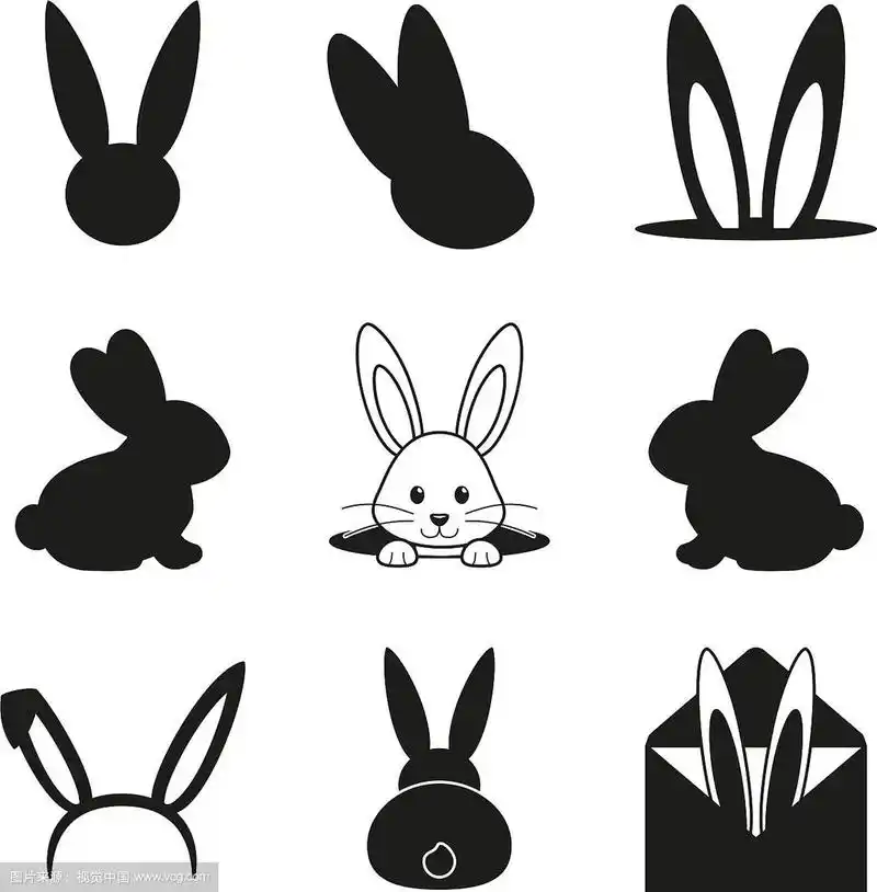 黑色和白色复活节兔子剪影集