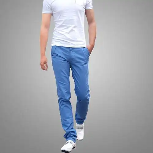 裤男裤子潮修身型韩版直筒秋天白长裤秋冬款青年布裤kuzi 2014-浅蓝色