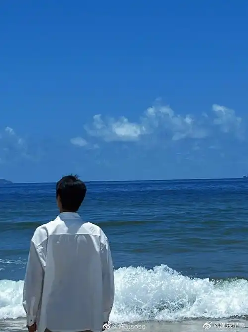 许凯晒海边背影照##许凯说面朝大海暑假拜拜