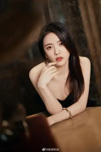 蔡文静身着黑色荷叶边露肩装出席活动