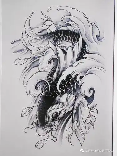 鲤鱼纹身手稿,微信电话15755722152