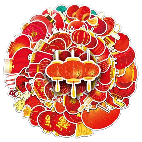 50张卡通新年春节红灯笼涂鸦创意贴画手机壳水杯电脑桌面装饰贴纸