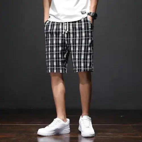 男士休闲短裤海边沙滩裤男五分裤日系潮牌夏季大码中裤 -p35