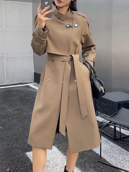 韩版设计感小众暗扣风衣外套女秋装新款宽松显瘦休闲长款气质上