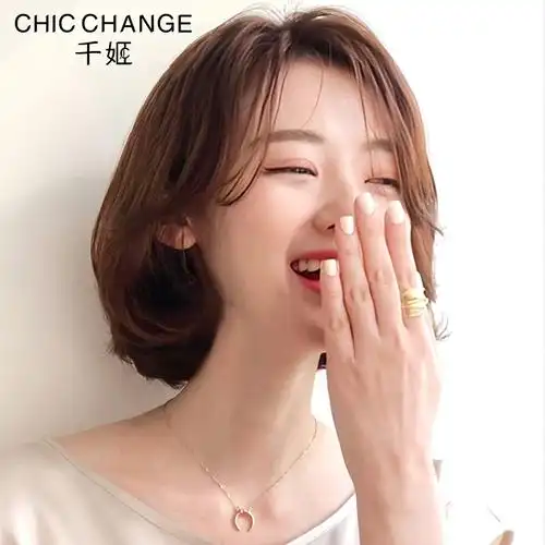 千姬假发女短发波波头八字刘海真发头套全真自然真人发丝网红发套