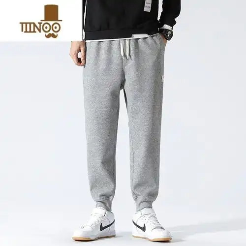 yanxu华夫格卫裤男2023新款灰色运动裤男士休闲款加厚长裤子
