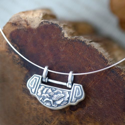 语森忆银项圈长命锁999足银锁骨项链手工宝宝婴儿银锁复古平安锁礼物