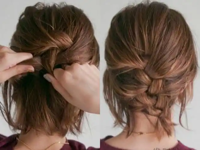 优雅迷人的短盘发教程图解,短发也能换个新花样