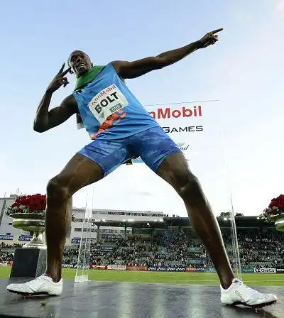 图文:钻石联赛奥斯陆站赛况 博尔特标志性动作