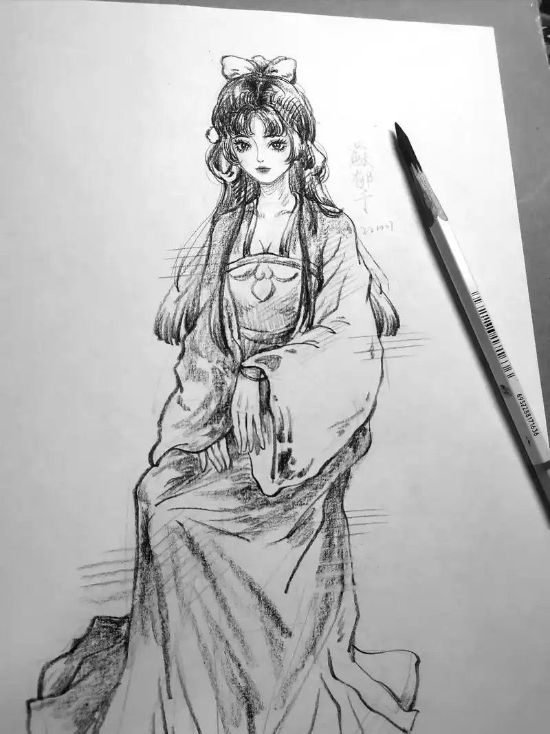 古风人物速写练习.古风小姐姐坐姿卡,#画画 #速写 #古风插 - 抖音