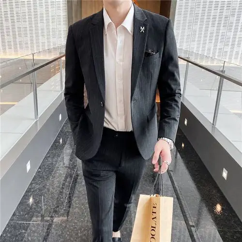 西装修身三件套学生商务职业正装新郎结婚礼伴郎服男士帅气英伦风视频