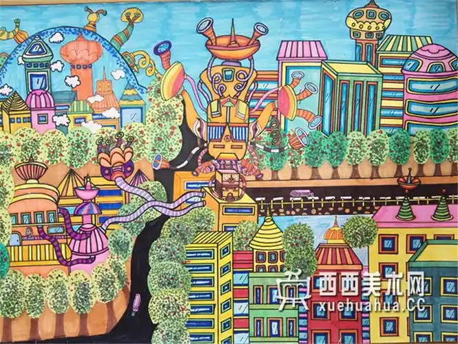 二等奖小学生获奖科幻画 《自动清洗机》__科幻画_科幻画图片大全_学