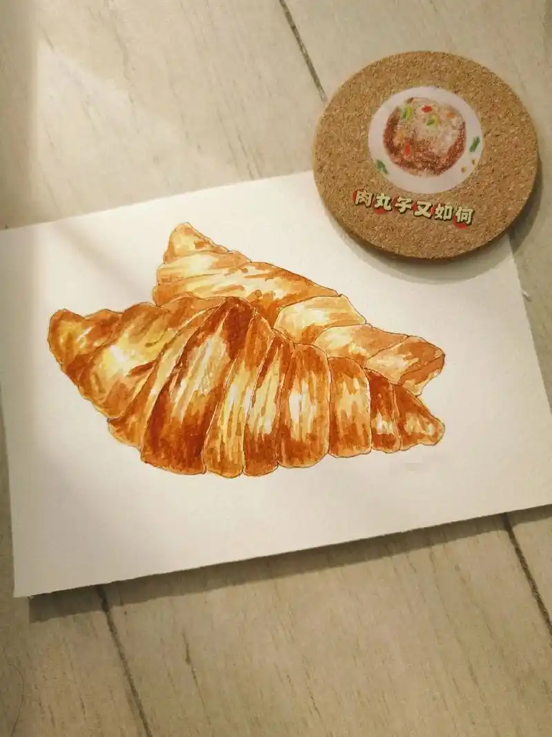 水彩/香喷喷的可颂面包.#手绘 #水彩美食画 #水彩 #画画 - 抖音