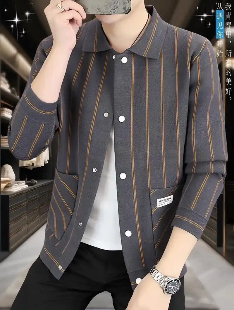 男士高档针织开衫休闲时尚品质潮流洋气上衣.