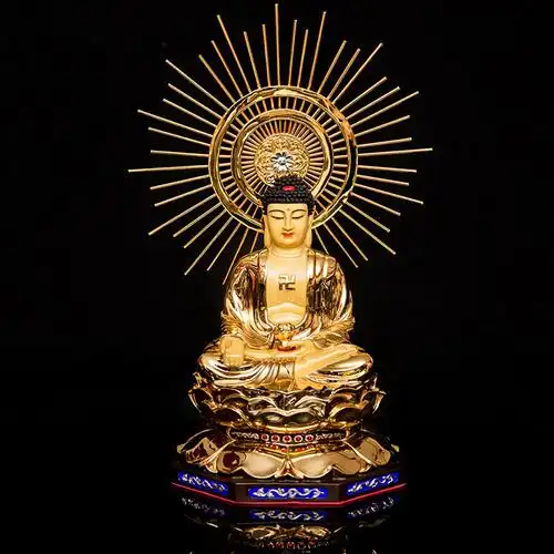 阿弥陀佛像纯铜鎏金台湾盛凡品牌三宝一套药师摆件