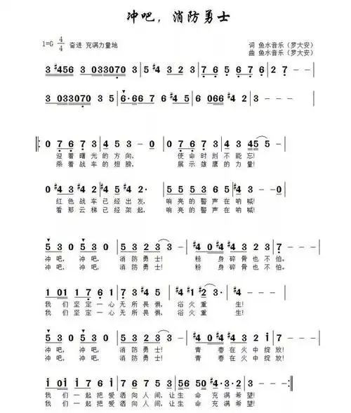 《冲吧,消防勇士》简谱那么以上就是我们本期的展播咯可以看出大家都