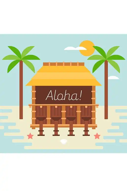 创意夏威夷海上度假木屋矢量素材