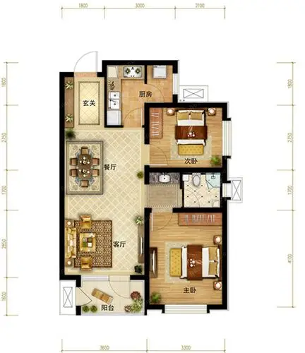 89平米两室两厅一卫