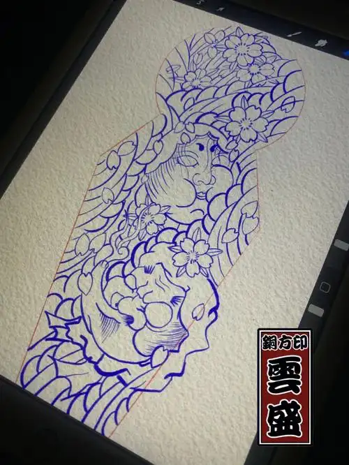 阿多福火男花臂纹身手稿