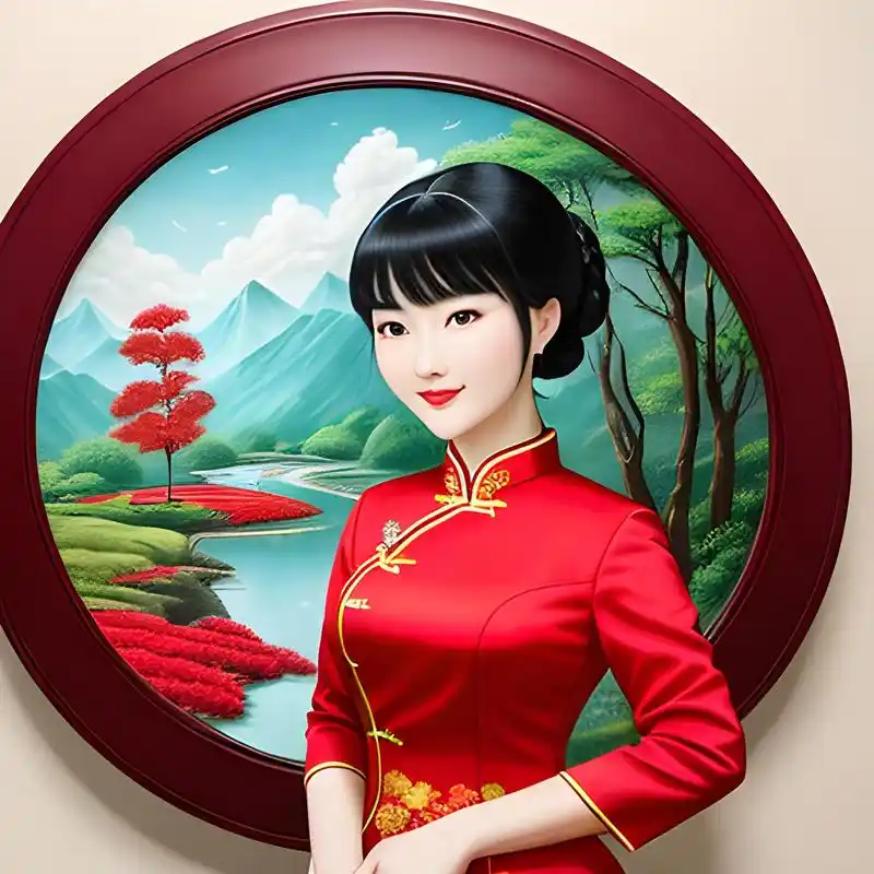 一组古风旗袍美女,站在美丽的壁画前面(一)