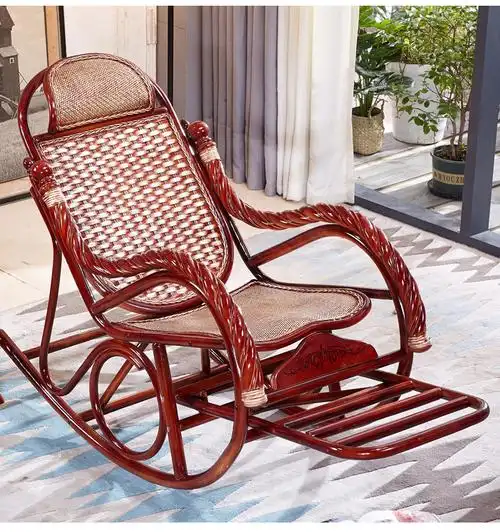 真藤藤椅摇摇椅藤椅躺椅成人老人午休睡椅家用阳台卧室休闲逍遥椅