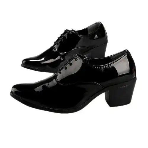 漆皮男士皮鞋尖头高跟鞋夜店男鞋子英伦男式鞋黑色皮鞋高跟鞋男款