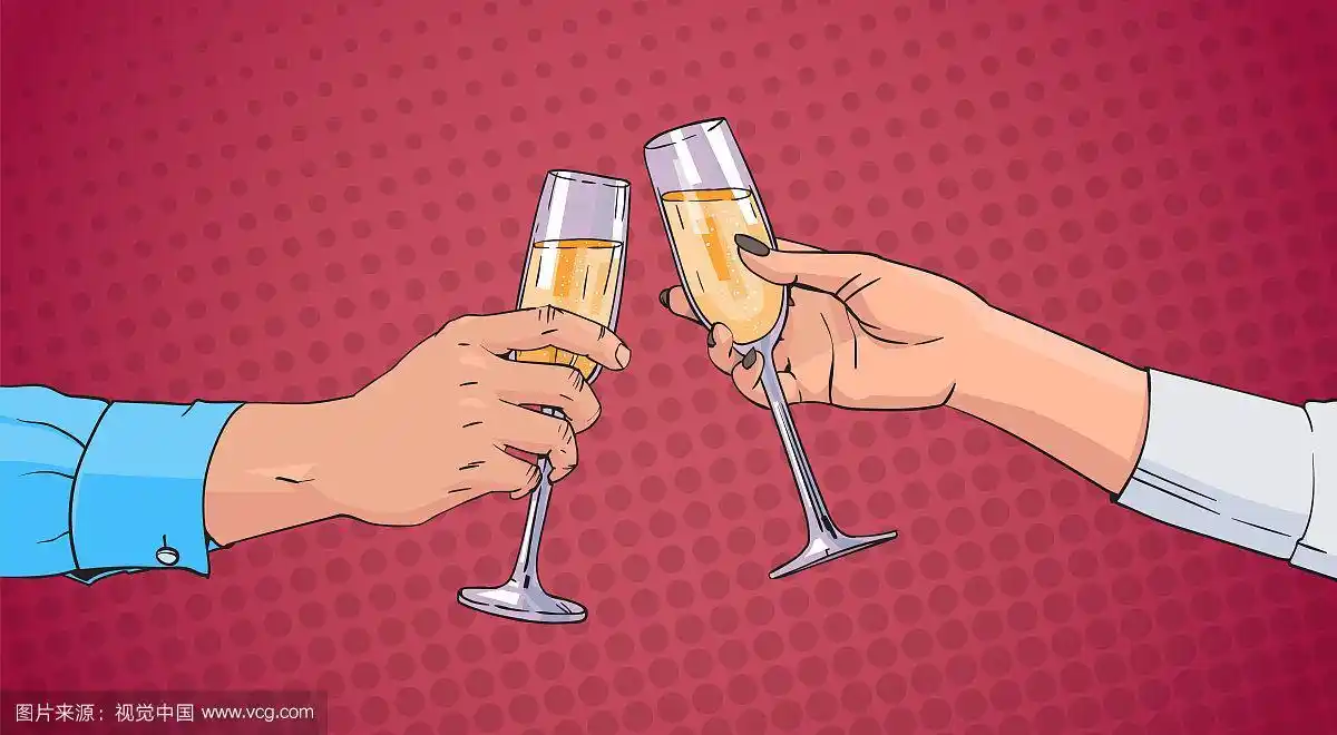 一对夫妇手碰杯香槟酒
