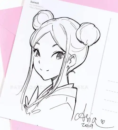 动漫少女黑白线稿素材,34张动漫人物线稿图,初学者临摹必备