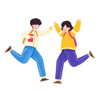 卡通开心去上学背书包学生png素材开学季去上学元素