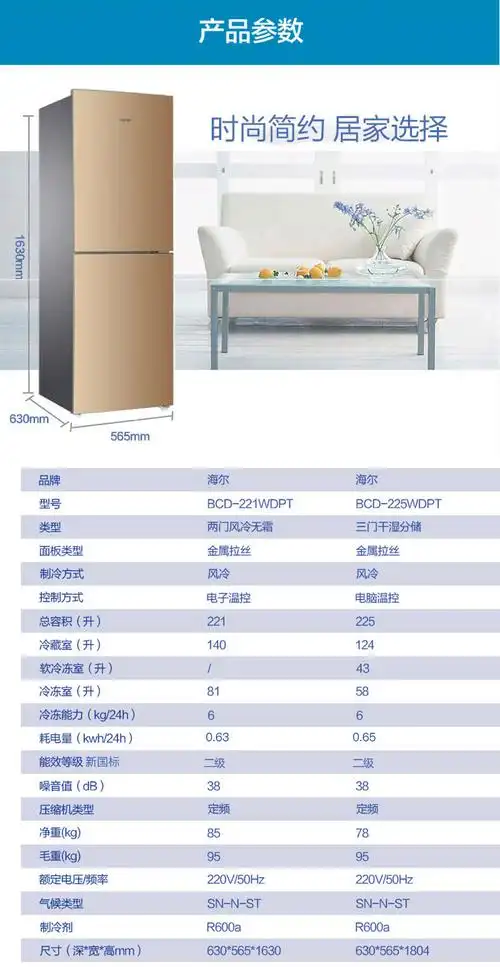 海尔冰箱 bcd-221wdpt 双开门 221l