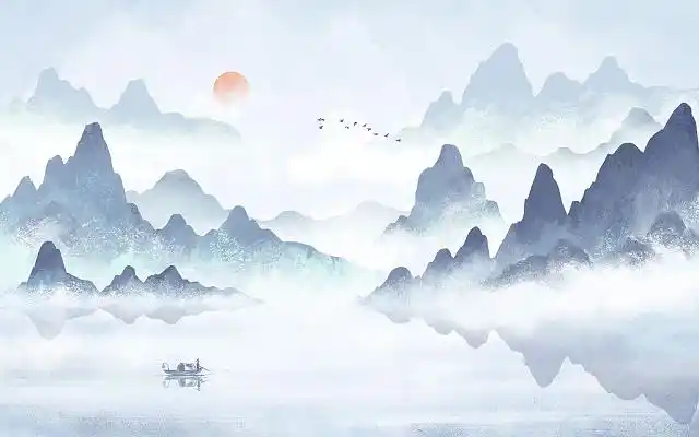 古风山水插画手绘写意风景背景中式山水插画山水背景国风古风中国风