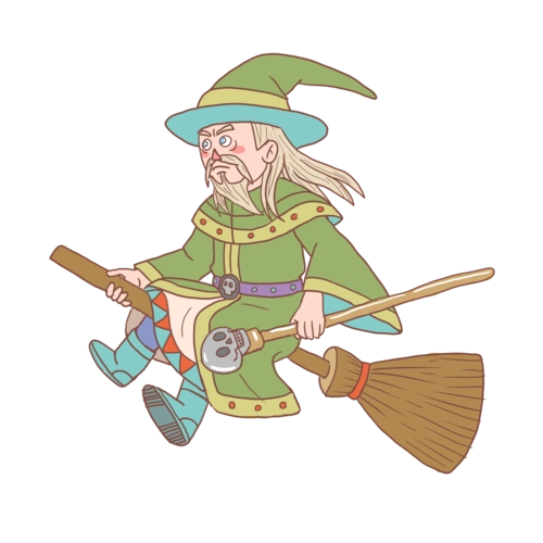 万圣节巫师飞行手绘卡通图片