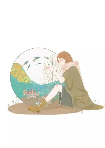森林系文艺少女手绘插画图片