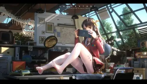 漂亮美少女 女孩子 手机 白裤袜 美脚美腿 好看二次元4k动漫壁纸_彼岸