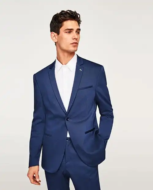 宝蓝色纹理科技布料西装套装