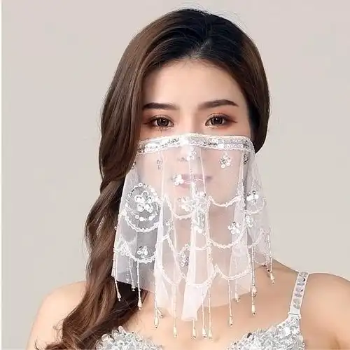 舞蹈表演面纱 亮片遮面纱巾 派对蒙面纱巾肚皮舞印度舞演出面纱