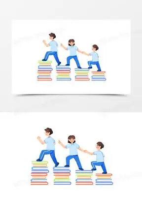 手绘卡通学生爬楼梯努力学习免抠素材